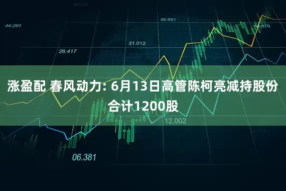 涨盈配 春风动力: 6月13日高管陈柯亮减持股份合计1200股